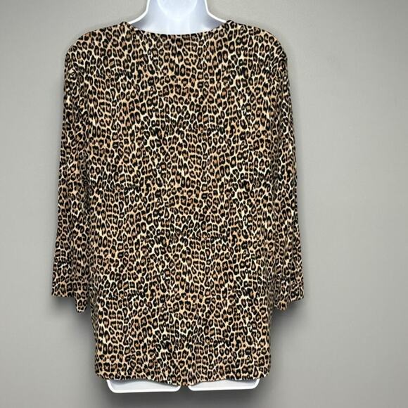 Chico's Leopard Print 3-D Cat Silhouette 3/4 Sleeve Casual Top Womens Sz L - Picture 2 of 6